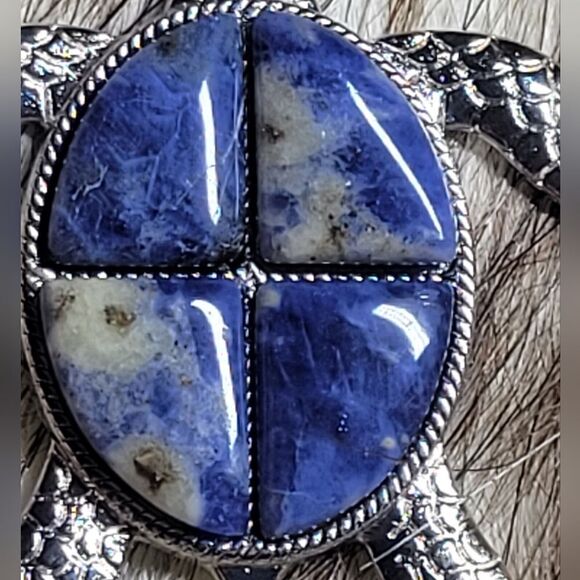 Sodalite Gemstone Turtle Necklace - Picture 4 of 9